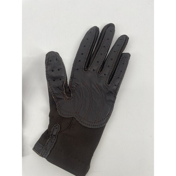 VTG 80s Leather Black Nylon Spandex Gloves Stretch Winter Driving Finale OS - Picture 6 of 9